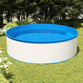 GeenYuu, Piscine hors sol, Piscine Hors Sol Tubulaire 350x90 cm Acier PVC Blanc Bleu avec écumoire Suspendue Pompe, Blanc/Bleu