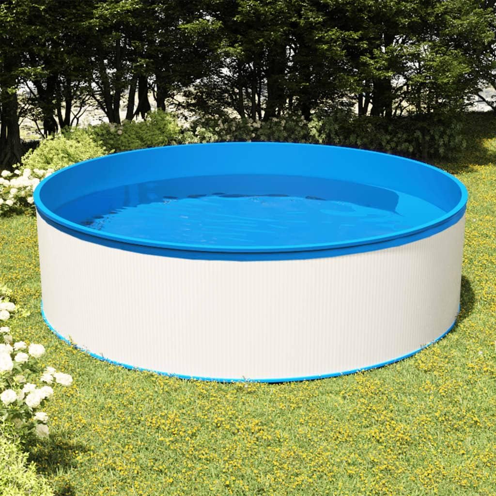 GeenYuu, Piscine hors sol, Piscine Hors Sol Tubulaire 350x90 cm Acier PVC Blanc Bleu avec écumoire Suspendue Pompe, Blanc/Bleu