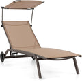 Transat Jardin Exterieur avec Pare-Soleil Réglable et Porte-gobelet, Bain de Soleil avec Dossier Réglable 6 Niveaux avec roulettes pour Piscine