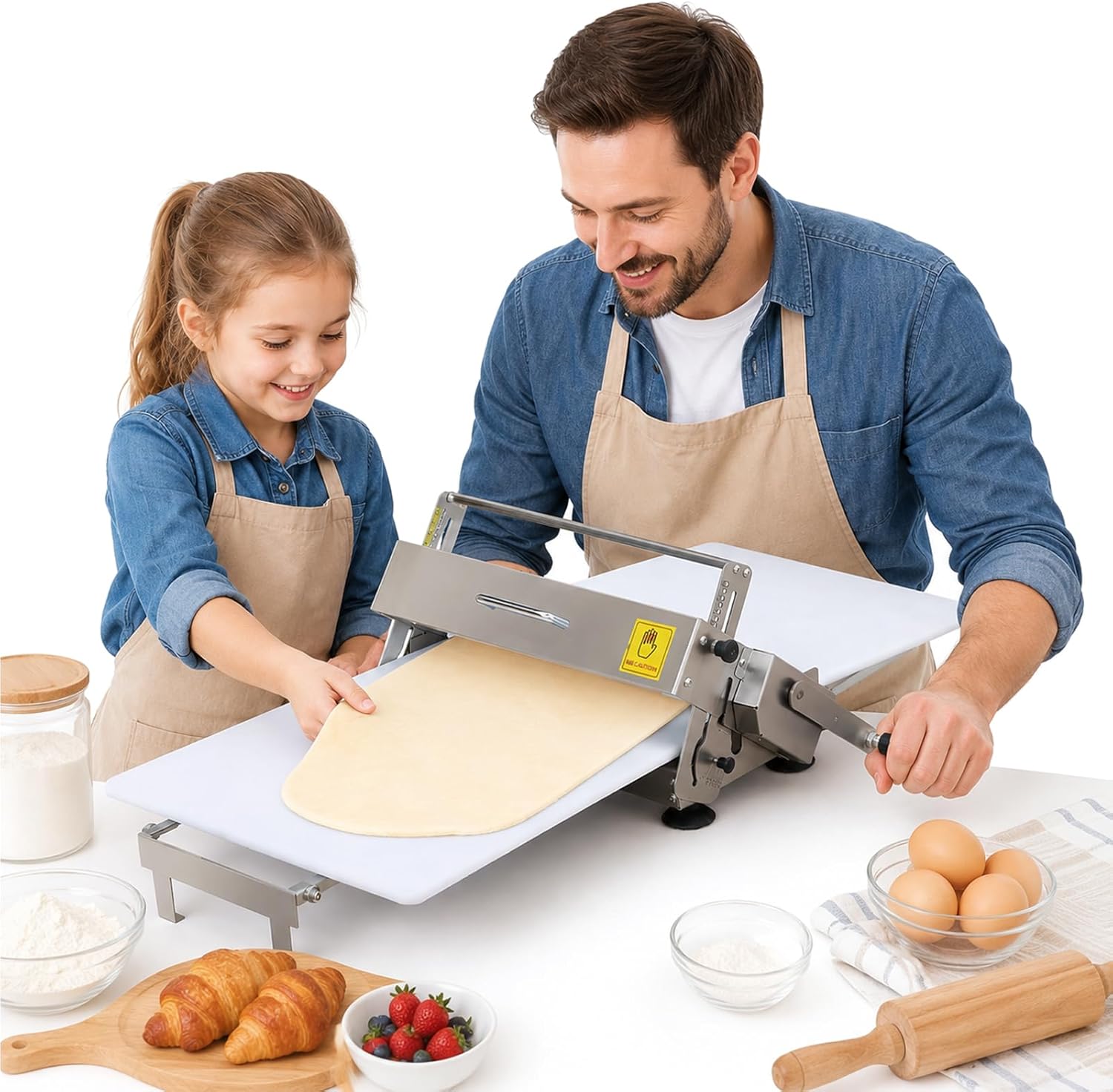 Laminoir à pâte, Machine à Pâte Feuilletée Professionnelle avec Épaisseur Réglable 0-25 mm, Laminoir Pâtisserie pour Pizza, Argent