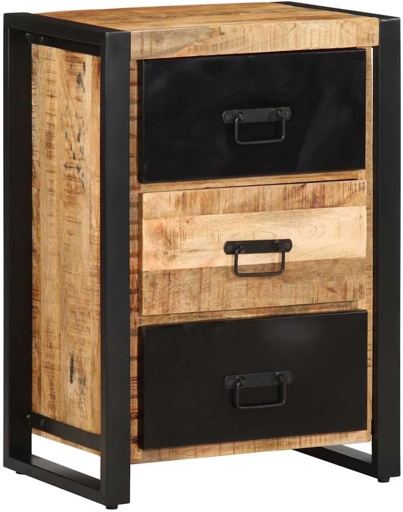 Commode, Armoire à tiroir 50x35x70 cm Bois de manguier Massif Brut, Armoire avec tiroirs, Noir/Bois – vidaXL, classeur, Armoire de Rangement
