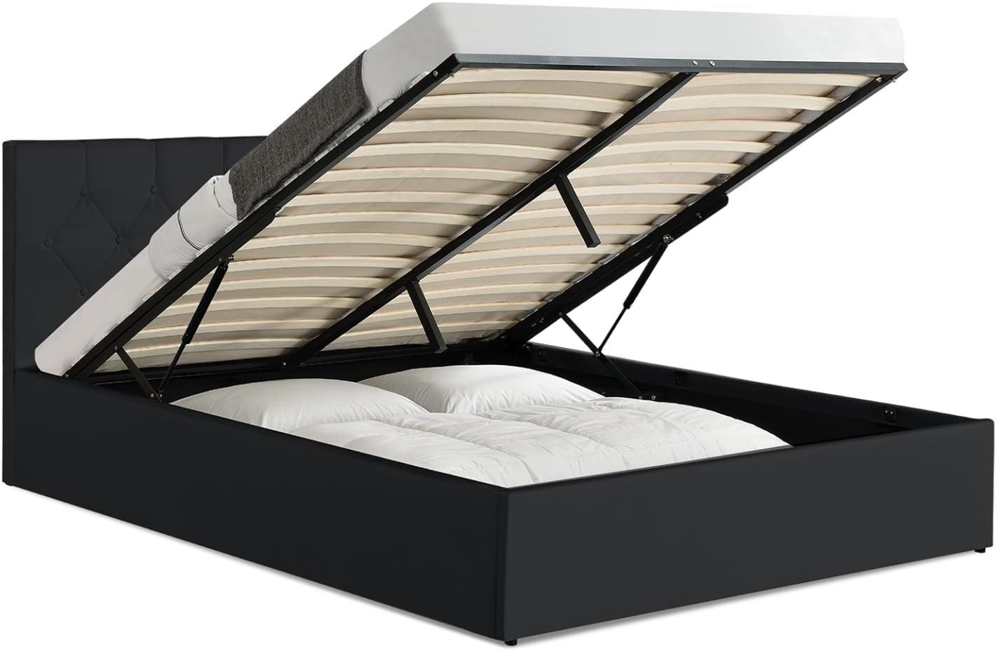 Cadre de lit, Lit Coffre Double Austin avec tête de lit et sommier 140 x 190 cm PVC Noir, Noir – IDMarket