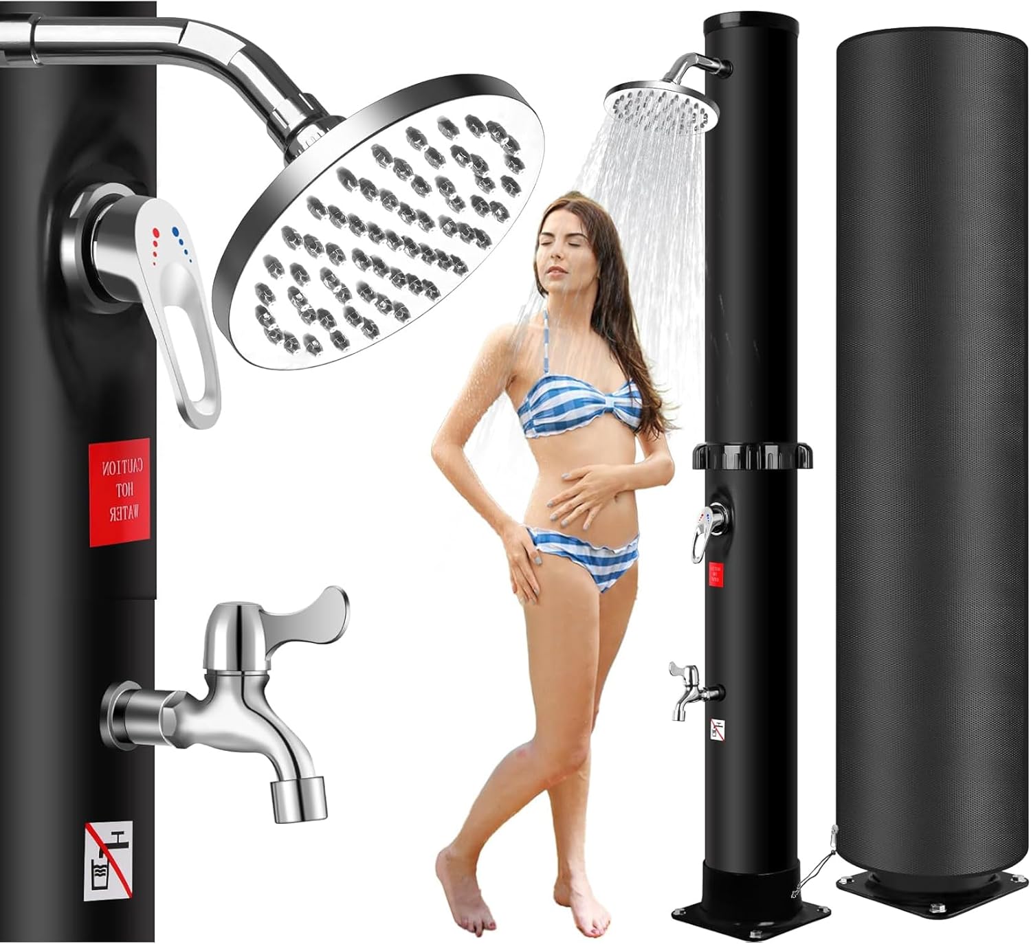 Pistolet d'arrosage, Colonne de Douche de Jardin avec Housse de Protection – Qdreclod, Noir/Argent, Mitigeur Chaud Froid, Pommeau Orientable