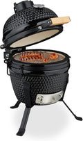 Relaxdays, Barbecue Kamado, Grill Japonais céramique avec thermomètre 450°C, Ø 26 cm, Noir, grillade, fumoir, Couvercle