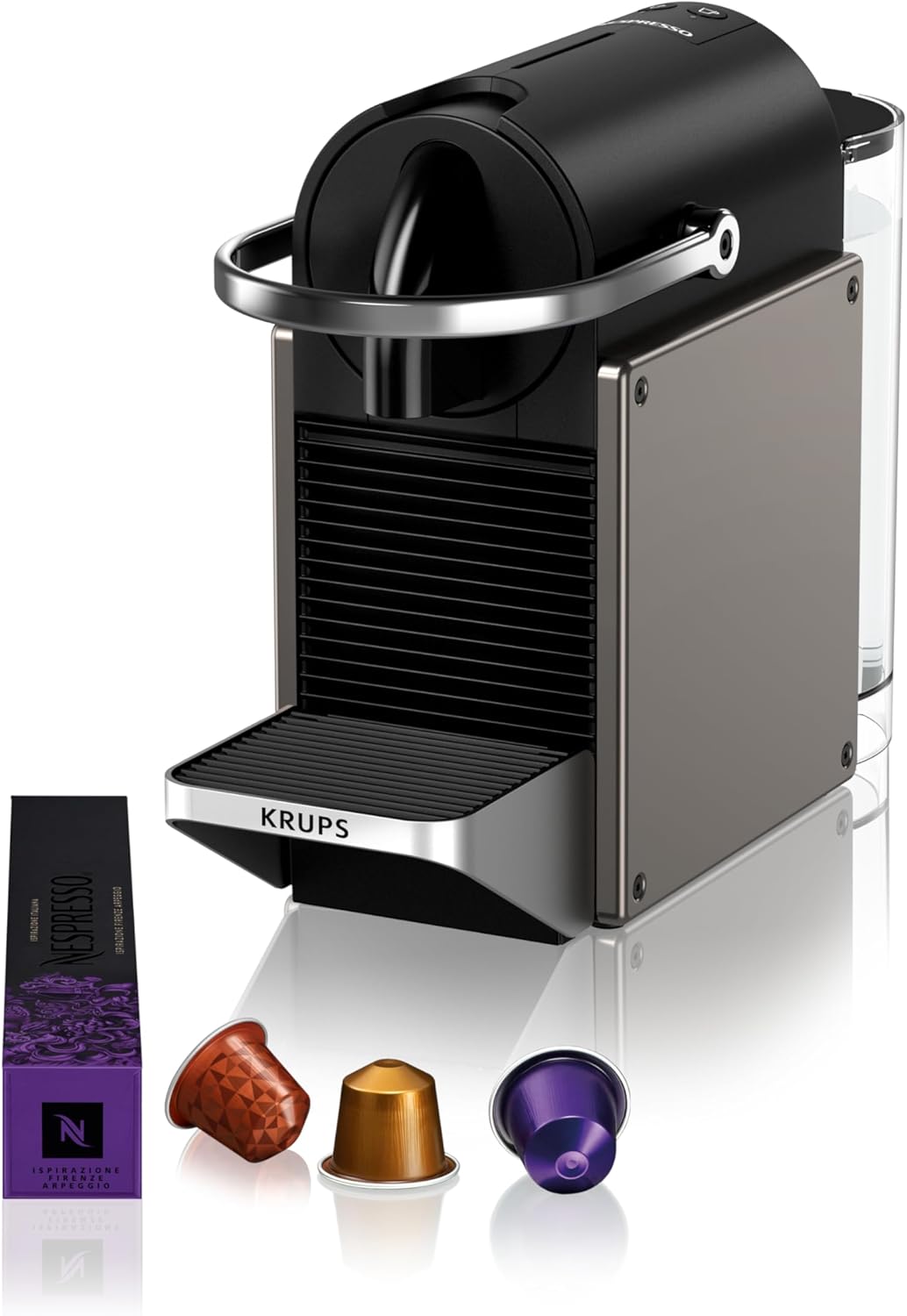 KRUPS YY5290FD, Cafetière à capsules, 19 Bars + Kit de Bienvenue, Noir/Argent, YY5290FD, Design Compact, Expresso et Lungo, Arrêt Automatique