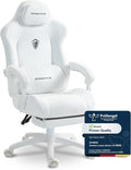 Chaise Gaming Ergonomique avec Coussin Lombaire Massant Réglable, Dossier Inclinable 160° – Dowinx, Blanc, Fauteuil Gamer en Velours
