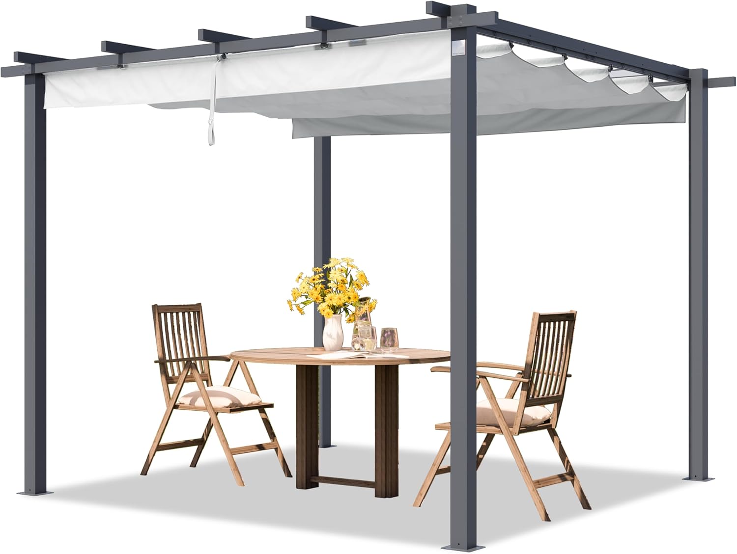 Tonnelle, PRIMEYARD Pergola 3x3 m pavillon avec Toit rétractable Gris, Construction en Acier, Gris/Blanc – TOOLPORT