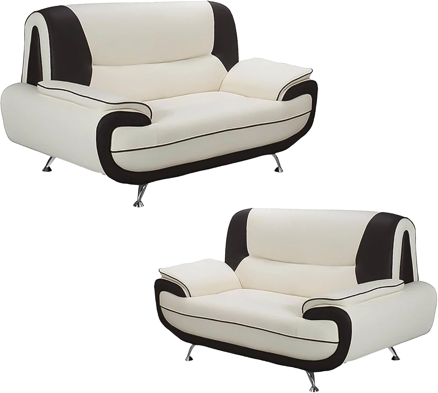 Ensemble canapé Design en Simili Cuir Blanc et Noir, Blanc/Noir – Mobilier-Deco, MUZA
