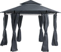 Beliani, Belvédère, Tonnelle Pavillon de Jardin Hexagonal Gris Foncé avec Rideaux Pratiques et Structure en, Gris Foncé