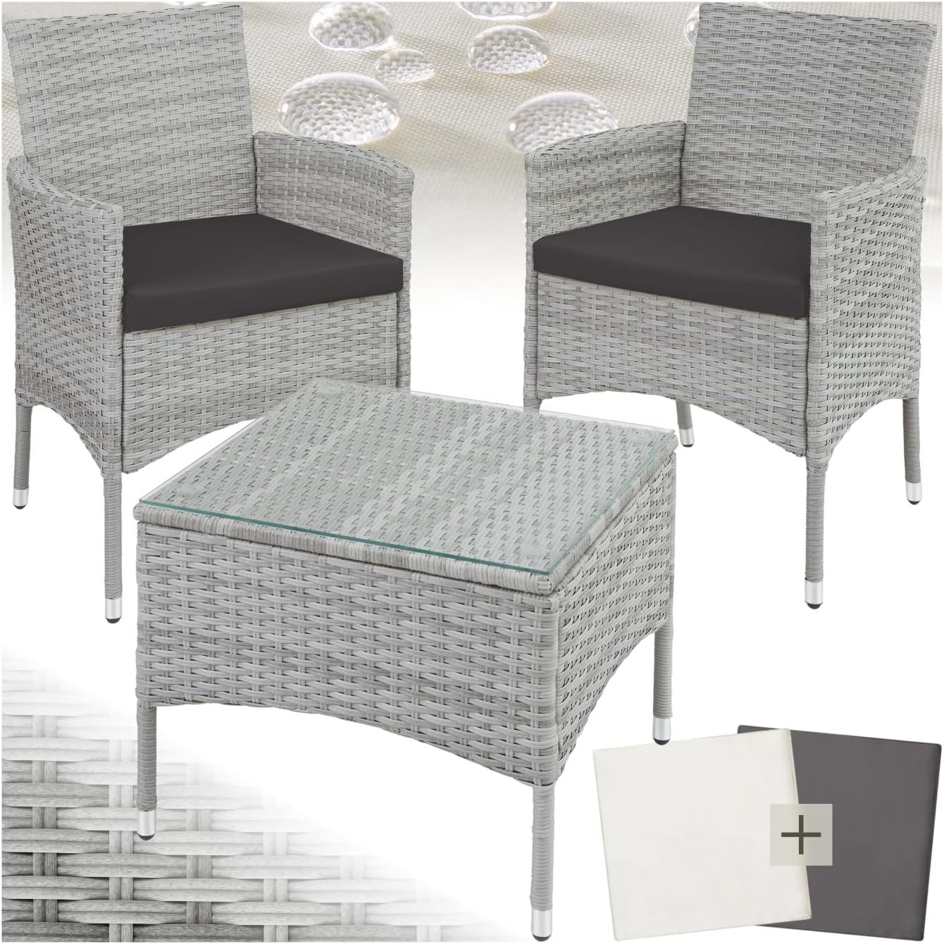 Salon de jardin, Mobilier de Jardin pour Amenagement Balcon Terrasse – tectake, Gris/Noir/Blanc, Coussins Amovibles Inclus