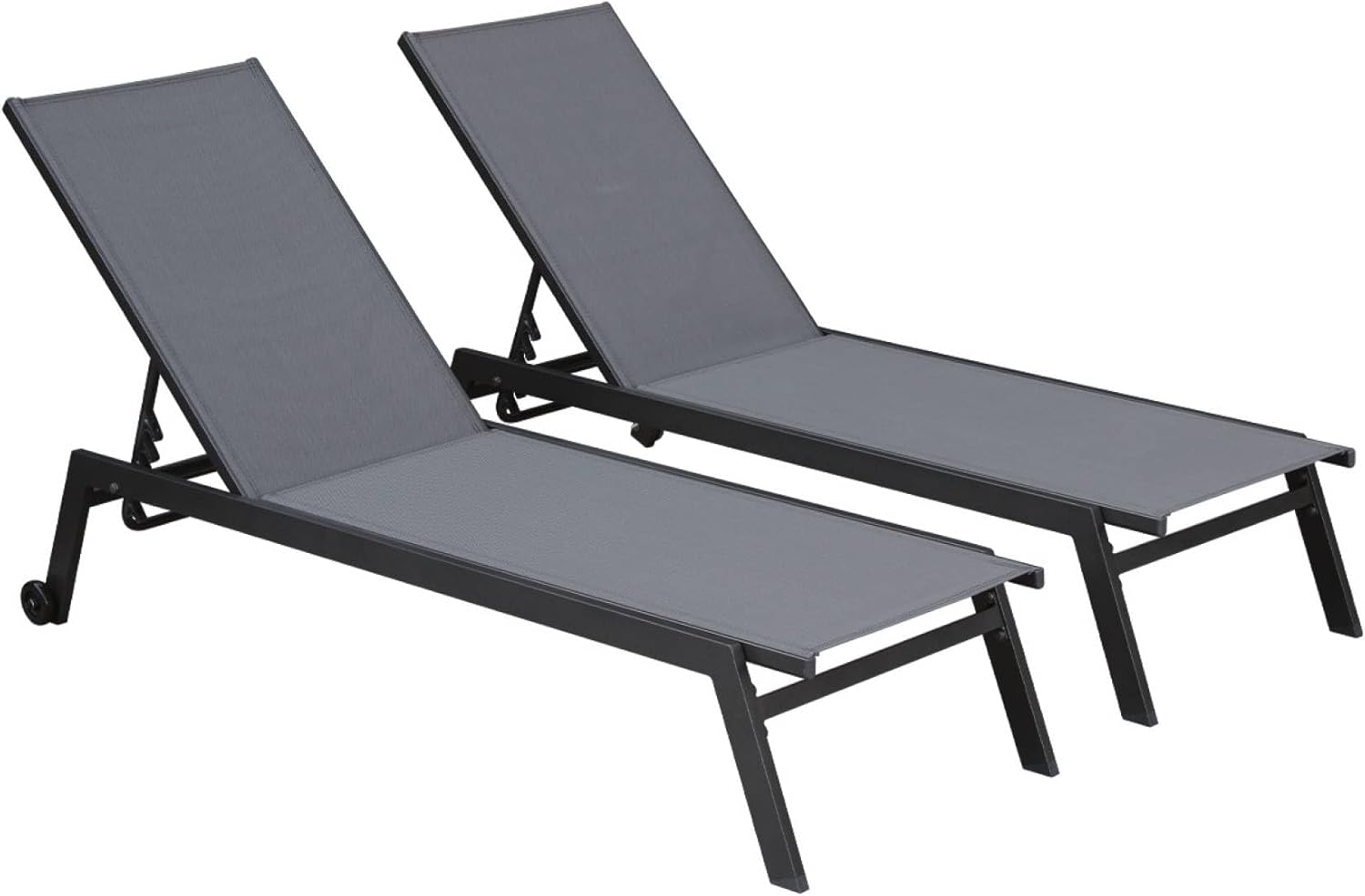 Alice's Garden, Bain de soleil, Lot de 2 Bains de Soleil Elsa en Aluminium Gris Anthracite et textilène Gris Taupe., Gris Anthracite/Gris Taupe