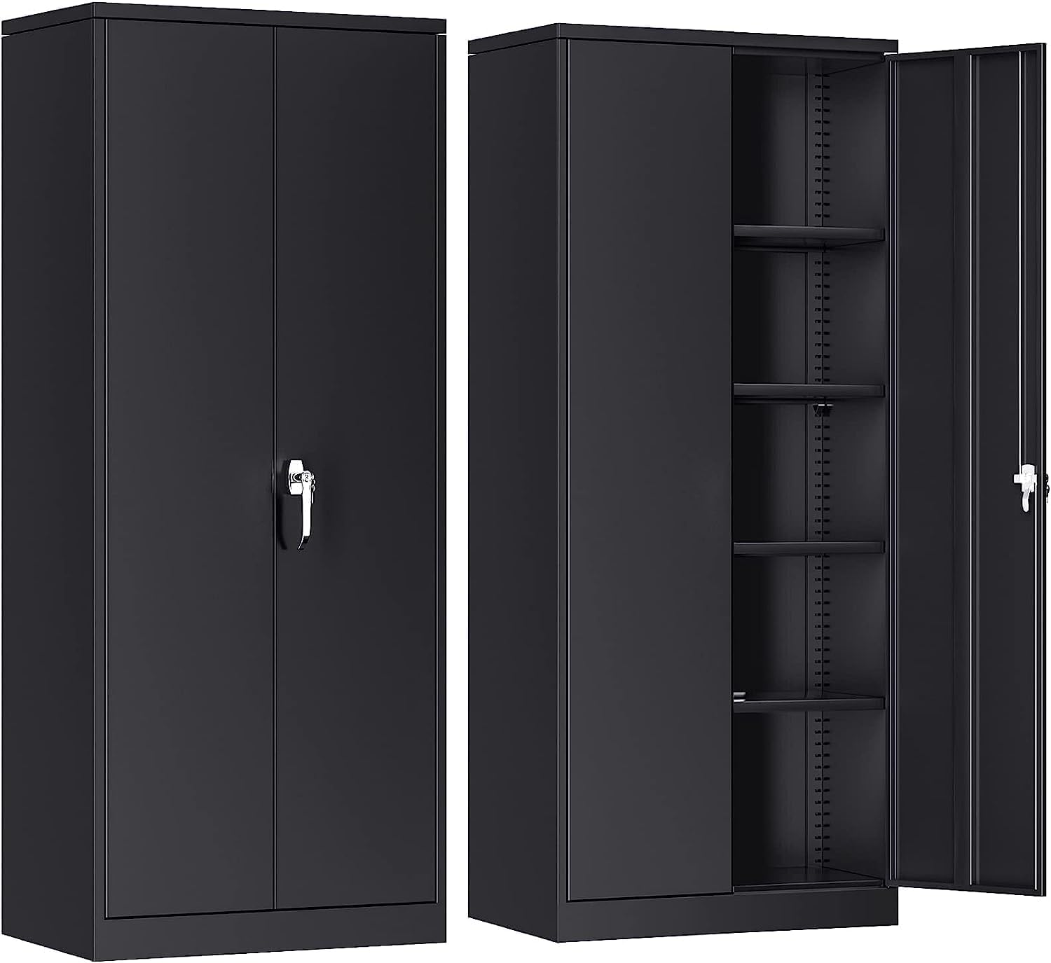 SUPEER Armoire de Bureau métallique avec 4 Étagères Réglables en Hauteur, Noir