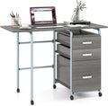 COSTWAY, Bureaux, Bureau à Domicile Roulant avec Cadre en Métal, Gris/Bleu, Gris, Table d'Écriture Roues Verrouillables, Compact pour Dortoir