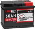 LANGZEIT batterie voiture 12V 60Ah AGM auto start stop VRLA decharge lente – LANGZEIT BATTERIEN, Noir/Rouge