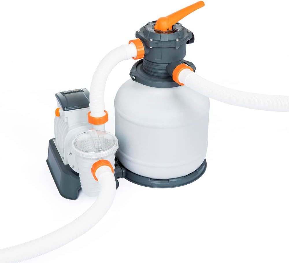 Bestway, Accessoire et pièces détachées, 58499 Pompe de filtration à sable pour piscine hors sol Portée 8, 327 l/h, Gris/Blanc/Orange