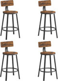 Tabouret, Siège de 62, 5 cm de Haut, avec Dossier, Chaise Bar Cuisine, Cadre en Acier – VASAGLE, Marron/Noir, Lot de 4
