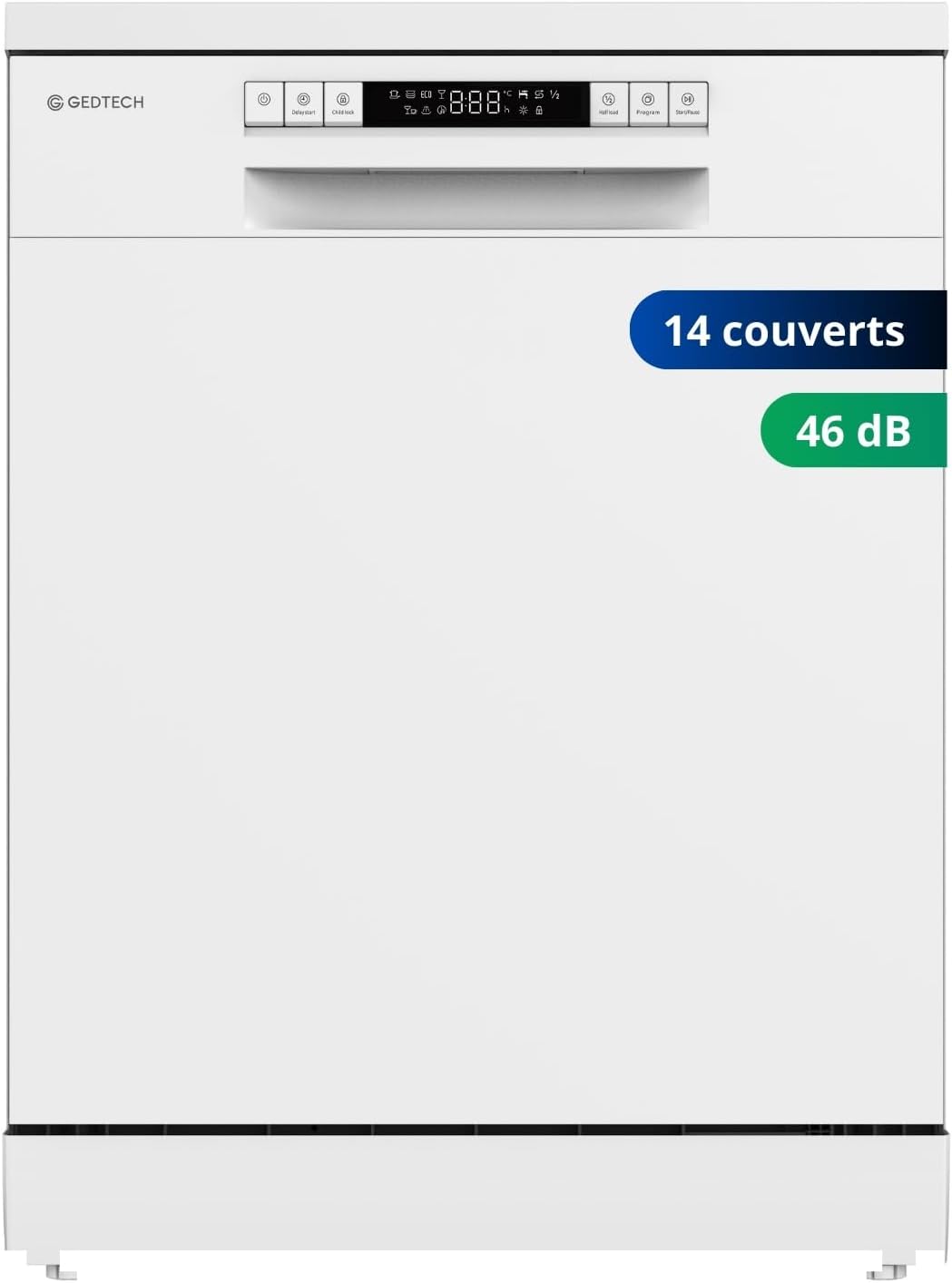 GEDTECH GLV1446WH Lave-vaisselle posable blanc 14 couverts GLV1446WH, 46 dB, Départ différé, Eco, Rapide