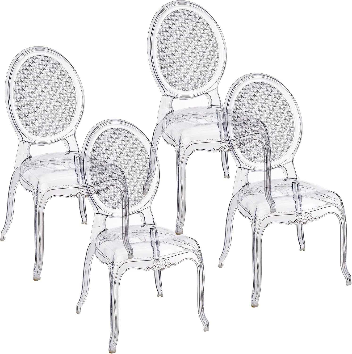 Set de 4 Chaises en Polycarbonate Transparent, 48X46X98 cm, Assise au Design Élégant Empilable et Imperméable pour Salon, Vienna