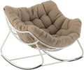 Fauteuil Œuf à Bascule Paopao Beige et Blanc, 96x109x83 cm, Acier Époxy Anti–Rouille, Extérieur Jardin Terrasse, Beige/Blanc