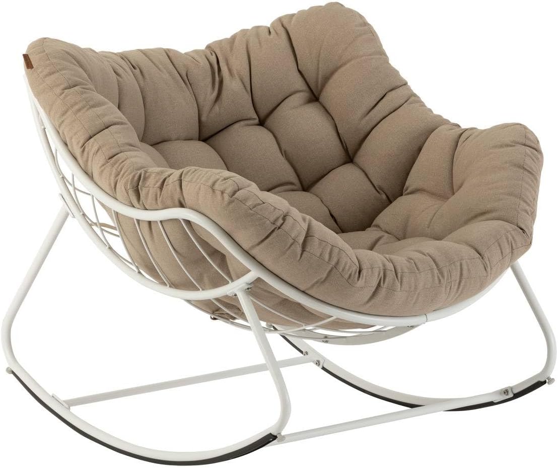 Fauteuil Œuf à Bascule Paopao Beige et Blanc, 96x109x83 cm, Acier Époxy Anti–Rouille, Extérieur Jardin Terrasse, Beige/Blanc