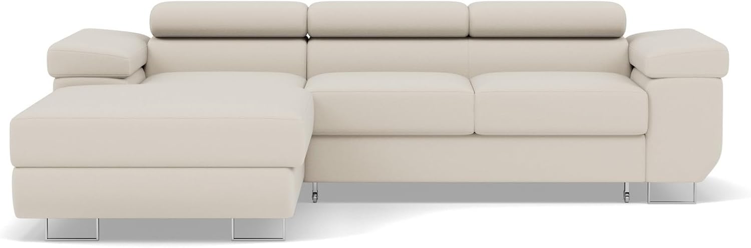 Canapé d'angle Convertible avec Coffre, Sofa Beige 6 Places, Salon – Bestmobilier, Angle Gauche, Pablo en Velours, Canapé Lit