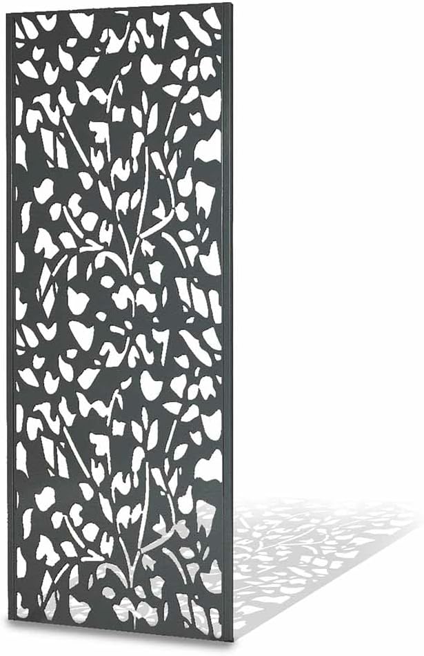 Clôture décoratives, 160 x 60 cm, Claustra Décoratif Jardin, en Métal – TERRE JARDIN, Noir/Blanc, Motif Végétal, Terrasse, Balcon