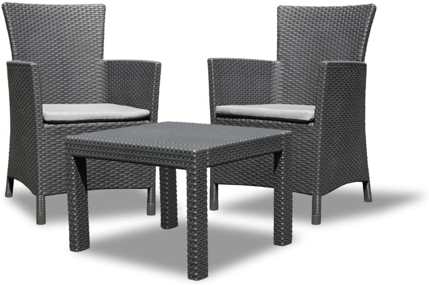 Salon de jardin Keter Rosario 2 fauteuils et table – Keter, Graphite/Gris, aspect rotin, graphite