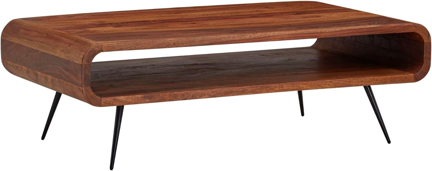 FineBuy Table Basse de Salon Sheesham Bois Massif et Métal 90x55x30 cm Rectangulaire, Table de Canapé avec Rangement Marron, Marron/Noir