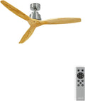 CREATE / WINDSTYLANCE NATURAL WOOD/Ventilateur de plafond avec télécommande, Ø132 cm, niquel pales bois naturel / 40W, Bois Naturel/Argent