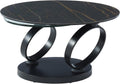 Table Basse avec Plateaux pivotants Joline, Céramique et Verre trempé – Vente-unique, Effet marbre Noir