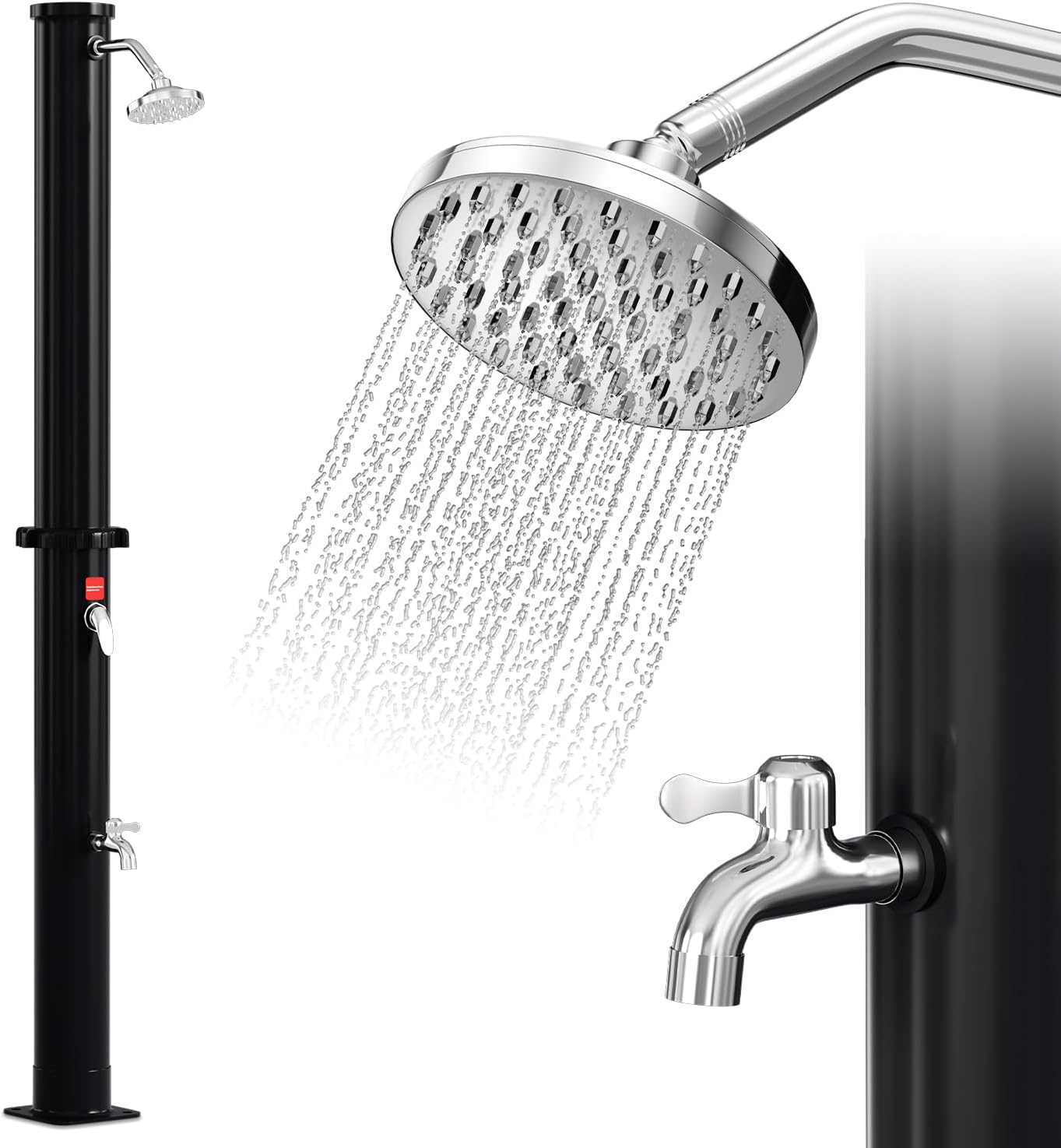 Randaco, Douche solaire de jardin 20 l, Sans raccordement électrique, Eau chaude jusqu'à 60 °C, Noir/Argent, Noir, Douche de piscine