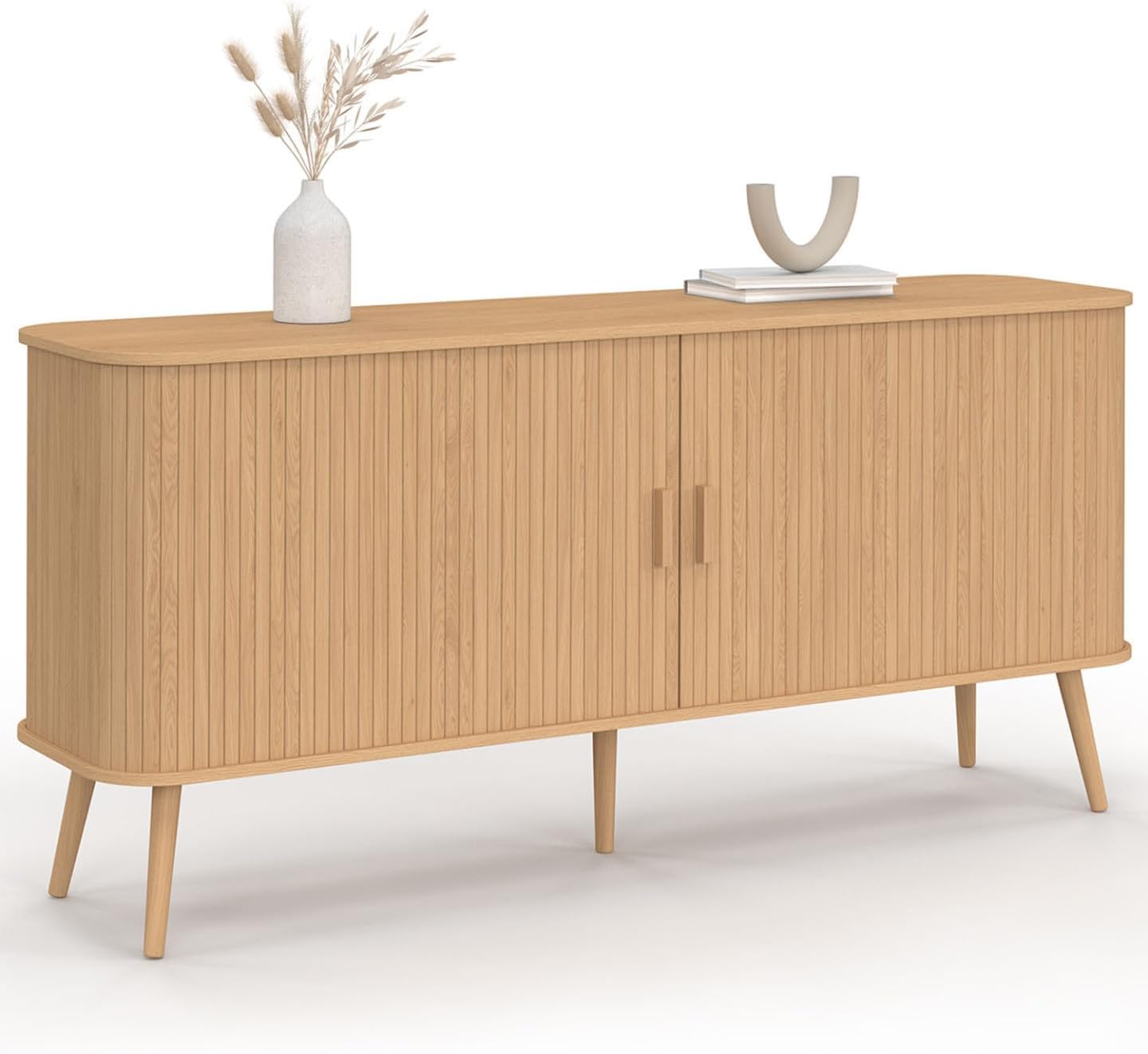 Buffet 160 cm Romie XXL Effet Lattes 2 Portes coulissantes, Bois Clair – IDMarket