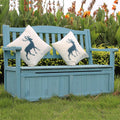 Banc de rangement de jardin, grande capacité de charge 400 kg, coffre de terrasse en bois avec dossier et accoudoir, Bleu/Blanc