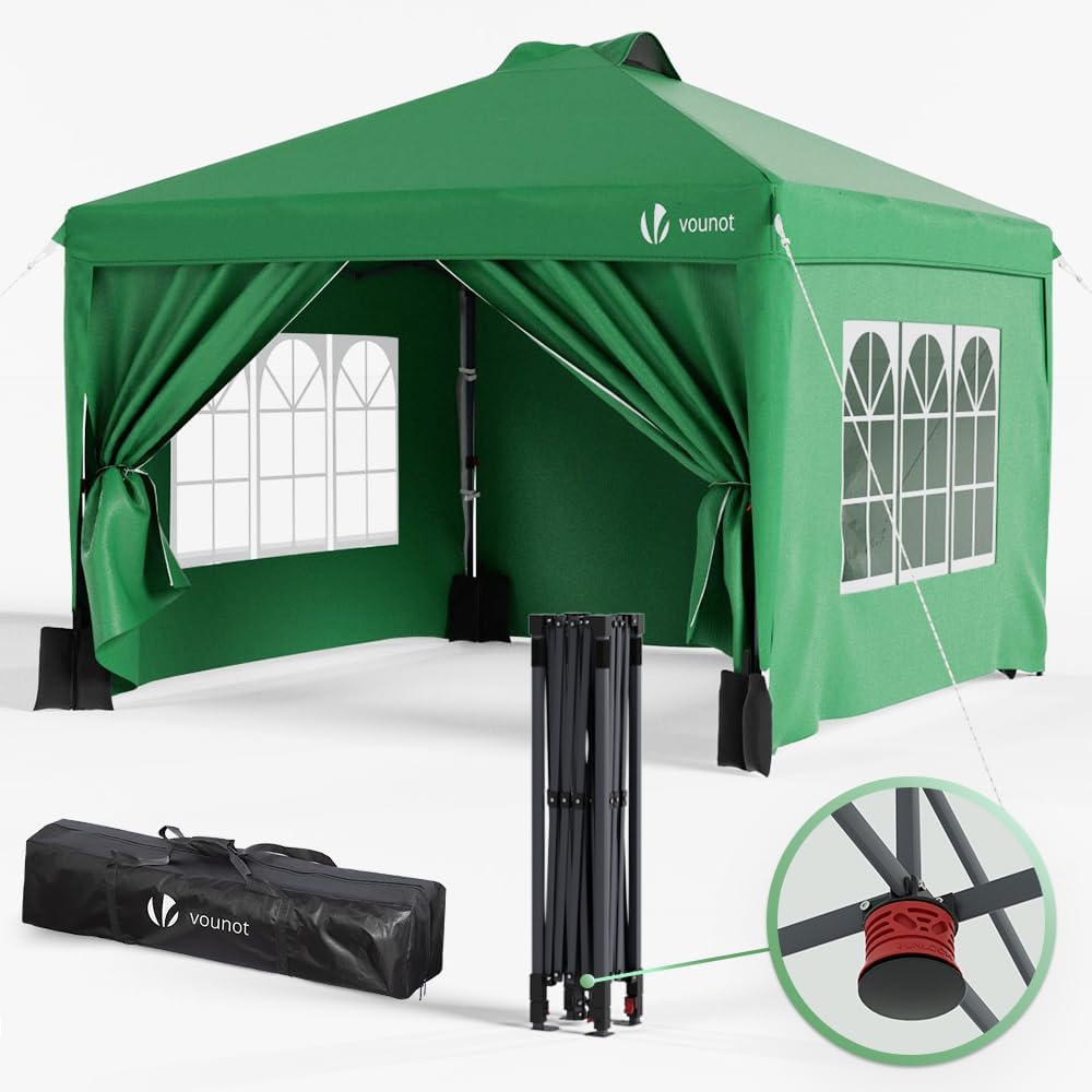 Tonnelle, ® Tonnelle de Jardin 3x3m Pop up Tente Pliable avec Parois Imperméable Anti UV Respirable, Vert – vounot