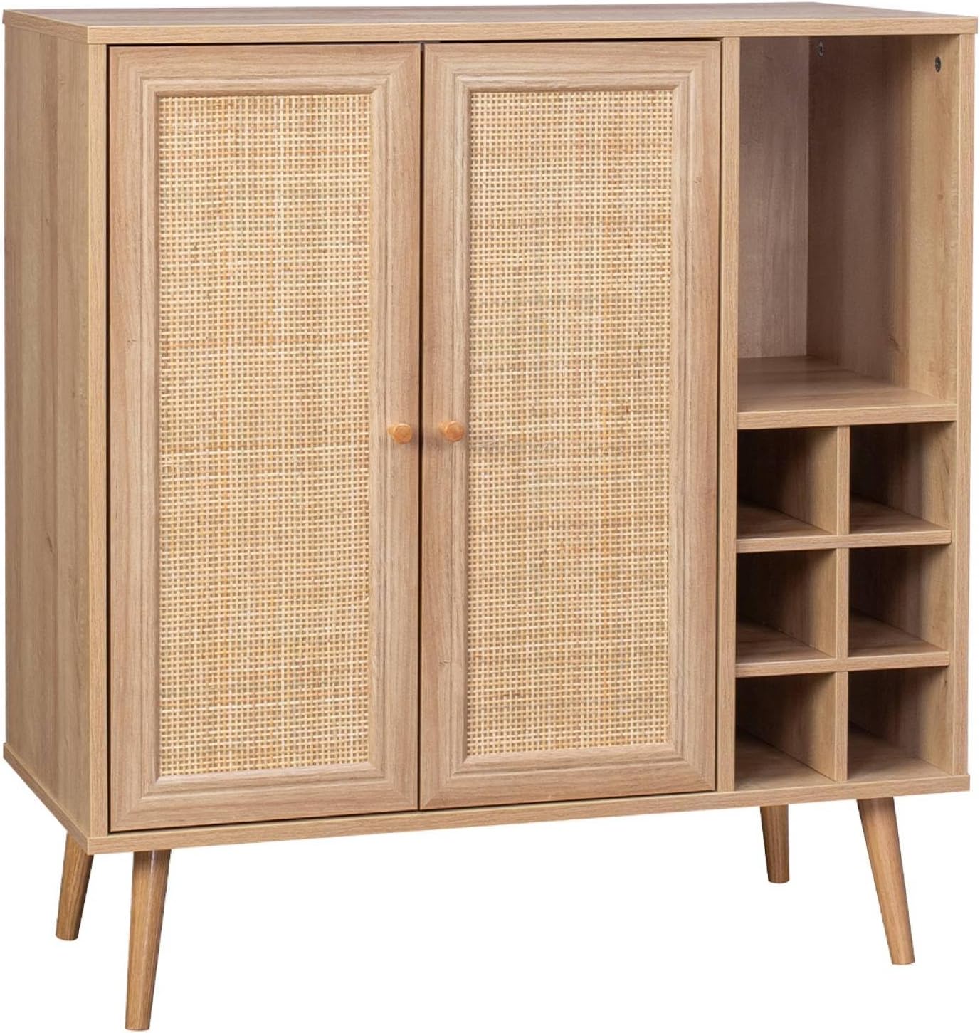 Buffet de cuisine, sweeek, Buffet Range Bouteilles Portes en cannage et décor Bois avec casiers. Buffet Haut., Marron – Alice's Garden
