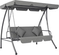 Outsunny, Balancelle de jardin, Balancelle de Jardin Convertible 3 Places Grand Confort Inclinaison Toit réglable Matelas, Gris