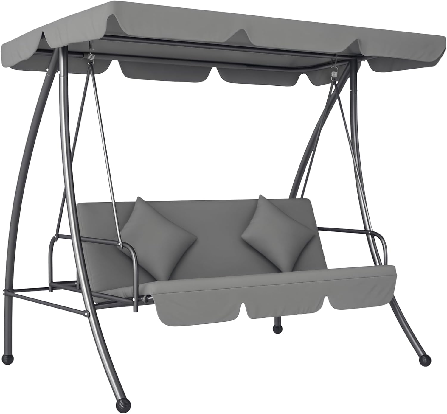 Outsunny, Balancelle de jardin, Balancelle de Jardin Convertible 3 Places Grand Confort Inclinaison Toit réglable Matelas, Gris