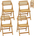 Lot de 4 Chaise Pliante Bois, Charge 150 kg, Chaises Rotin Salle à Manger avec Cadre en Bambou, pour Cuisine Salon (2) – RELAX4LIFE