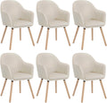 Lot de 6 Chaises de Salle à Manger, Pieds en Bois Massif, avec Accoudoirs, pour Cuisine Salon Chambre – WOLTU, Crème Blanc., Rembourrée