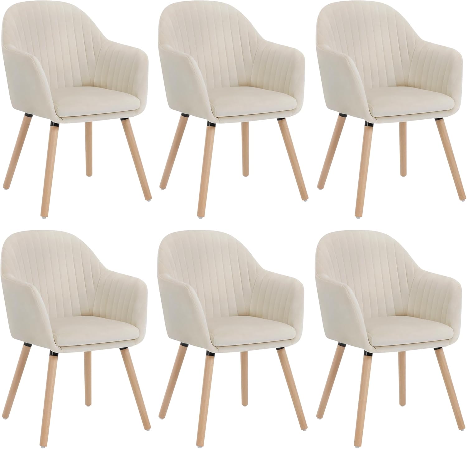 Lot de 6 Chaises de Salle à Manger, Pieds en Bois Massif, avec Accoudoirs, pour Cuisine Salon Chambre – WOLTU, Crème Blanc., Rembourrée