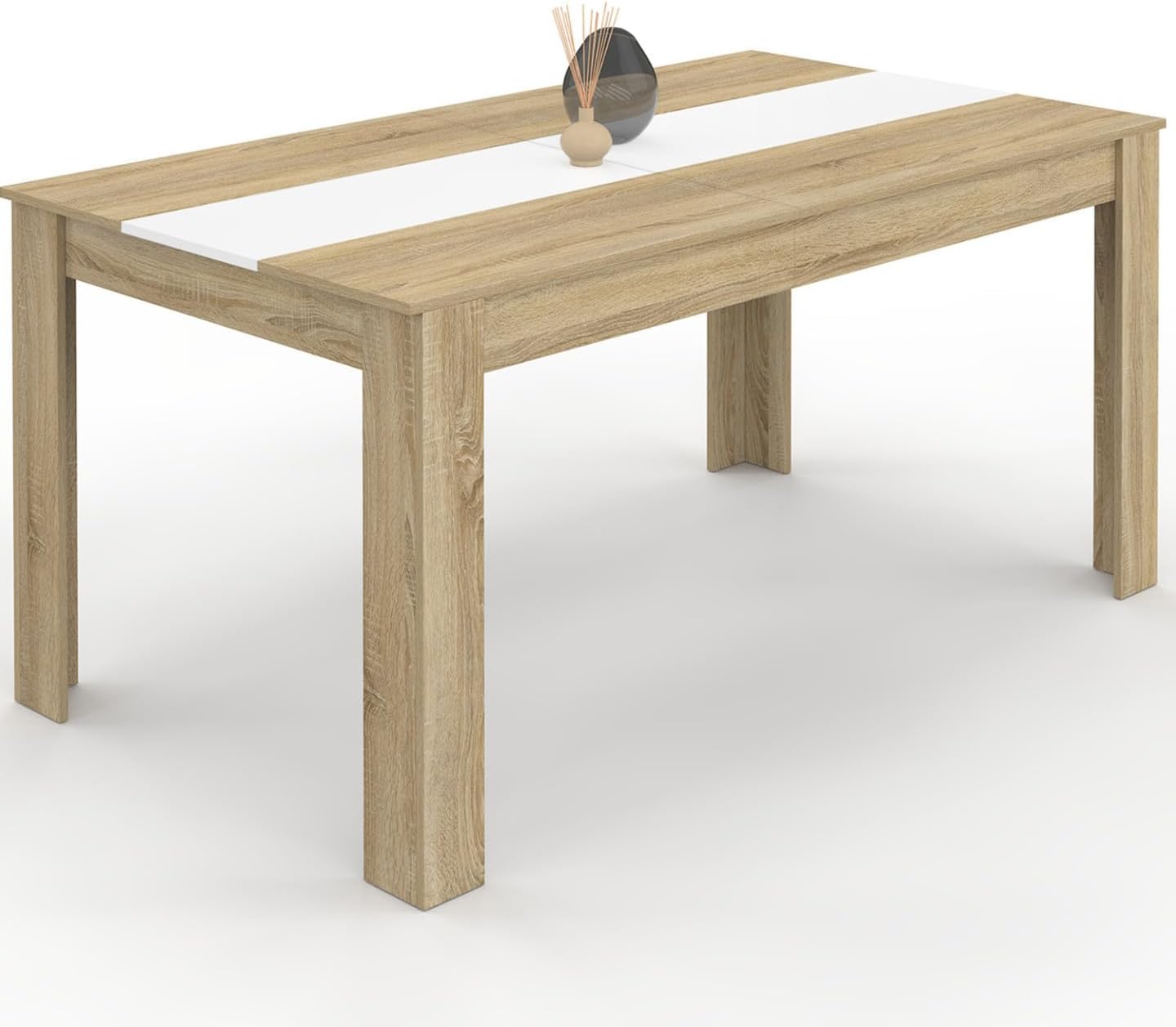 Table à Manger Rectangle Georgia 8 Personnes Imitation hêtre et Blanche 160 x 80 cm, Hêtre/Blanc – IDMarket